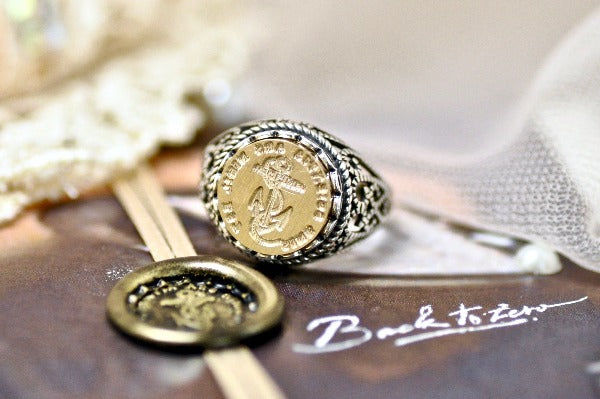 Anchor Latin Motto Lace Signet Ring - Backtozero B20 - 12l, 12mm, 12mm ring, 925 Silver, accessory, her, Intaglio, Intaglio ring, jewelry, knowledge, lace, Nautical, signet, size 10, size 7, size 8, size 9, wax seal, wax seal ring, wax seal stamp