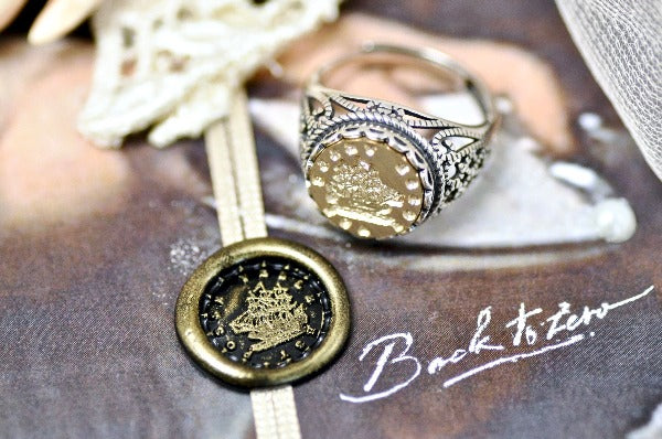 Boat Latin Motto Lace Signet Ring - Backtozero B20 - 12l, 12mm, 12mm ring, 925 Silver, accessory, determination, her, Intaglio, Intaglio ring, jewelry, lace, motivation, never give up, signet, size 10, size 7, size 8, size 9, wax seal, wax seal ring, wax seal stamp