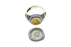 Script Initial Signet Ring - Backtozero B20 - 12f, 12mm, 12mm ring, 1initial, accessory, Custom, custom ring, Fleur de Lis, him, Initial, jewelry, One Initial, Personalized, ring, signet ring, size 10, size 11, size 8, size 9, wax seal, wax seal ring, wax seal stamp