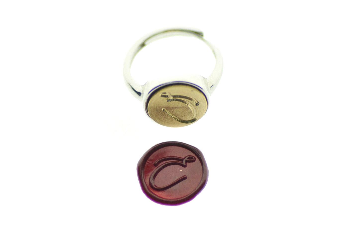 Linen & Leaf Modern Calligraphy Initial Signet Ring - Backtozero B20 - 1 initial, 12mm, 12mm ring, 12mn, 1initial, accessory, Calligraphy, collaboration, fancy, her, initial ring, jewelry, Monogram, One Initial, ring, signet ring, wax seal, wax seal stamp