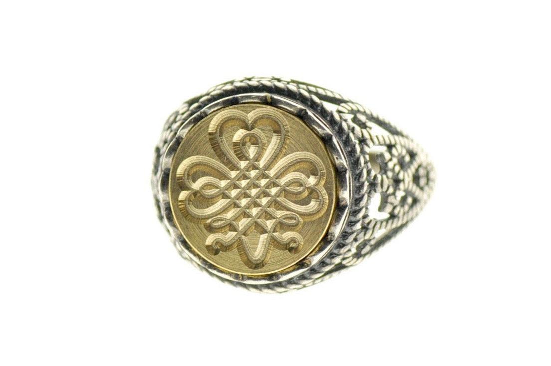 Shamrock Signet Ring - Backtozero B20 - 12l, 12mm, 12mm ring, Clover, her, lace, luck, Lucky, ring, signet ring, size 10, size 7, size 8, size 9, wax seal, wax seal ring