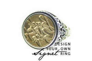 Design your own 14mm Fancy Signet Ring - Backtozero B20 - 14f, 14mm, 14mm ring, accessory, bespoke, Custom, customsignet, Design Your Own, fancy, her, jewelry, logo, ring, signet ring, size 10, size 5, size 6, size 7, size 8, size 9, wax seal, wax seal stamp