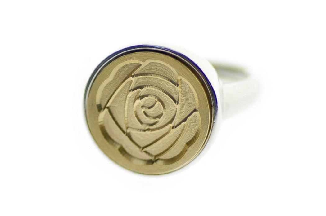 Peony Signet Ring - Backtozero B20 - 14m, 14mm, 14mm ring, 14mn, accessory, Botanical, floral, Flower, her, jewelry, minimal, Nature, peony, Plant, ring, signet ring, simple, size 10, size 7, size 8, size 9, wax seal, wax seal stamp