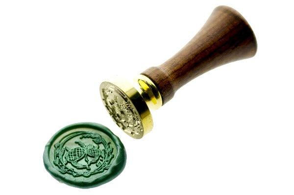 Autumn Acorns Wax Seal Stamp Designed by Petra - Backtozero B20 - acorn, botanic, Botanical, collaboration, Green, metallic, Metallic Green, Nature, Signature, signaturehandle, wreath