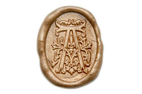 Decorative Initial Wax Seal Stamp - Backtozero B20 - 1 initial, 1initial, Champagne Gold, Decorative, genericlonghandle, Metallic, Monogram, One Initial, oval, Personalized, Victorian