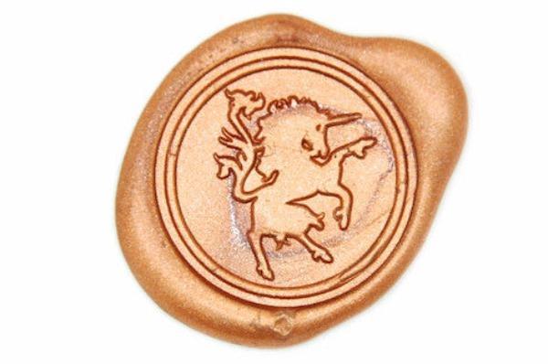 Unicorn Wax Seal Stamp - Backtozero B20 - Copper Gold, genericlonghandle, Heraldic, Mythical Creatures, unicorn