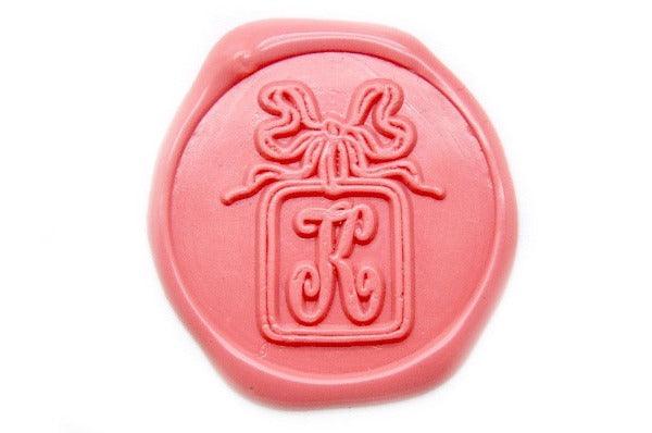 Ribbon Bow Frame Initial Wax Seal Stamp - Backtozero B20 - 1 initial, 1initial, Bow, Calligraphy, her, Monogram, One initial, Personalized, Pink, Ribbon, Signature, signaturehandle