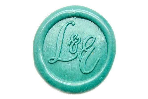 Copperplate Calligraphy Wedding Wax Seal Stamp | Available in 4 Sizes - Backtozero B20 - 2 initials, 2initials, Calligraphy, Copperplate, Letter, Letters, mini, Monogram, Personalized, Signature, signaturehandle, Turquoise, Wedding