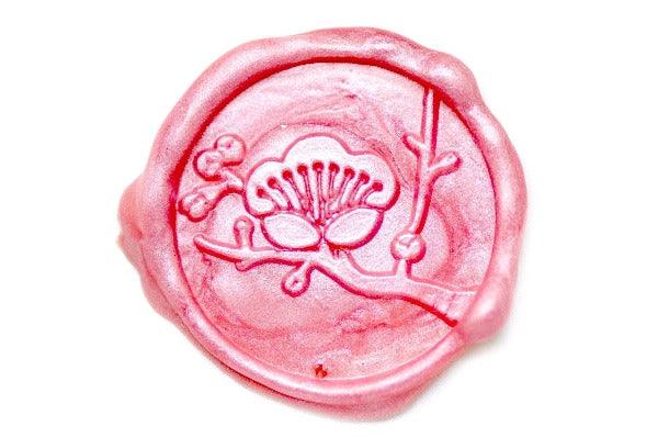 Ume Plum Blossom & Stem Wax Seal Stamp - Backtozero B20 - Botanical, Deco, Decorative, floral, Flower, Japanese, japanese family crest, Kamon, Leaf, metallic pink, Nature, Pink, plum flower, Signature, signaturehandle