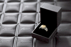 Fleur de Lis Signet Ring - Backtozero B20 - 10fc, 10mm, 10mm ring, accessory, Copper Gold, fleur, Fleur de Lis, floral, Flower, her, jewelry, ring, seal, seal ring, signet ring, size 6, size 7, size 8, wax seal, wax seal ring, wax seal stamp, wreath