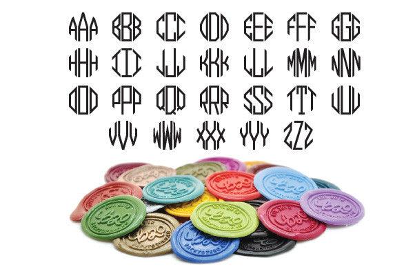 Triple Initials Octagon Monogram Wax Seal Stamp - Backtozero B20 - 3 initials, 3initials, genericlonghandle, Initial, Monogram, Personalized, sealing wax, Silver, Three initials, Triple Initials, Wedding