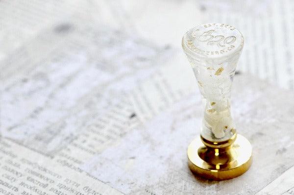 OOAK Resin Wax Seal Handle | White with Gold Foil - Backtozero B20 - clear, gold foil, handle, new, newarrivals, one of a kind, OOAK, resin, transparent, White