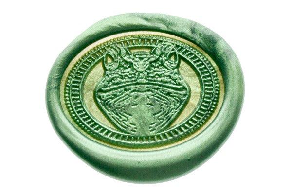 Frog Portrait Wax Seal Stamp - Backtozero B20 - Animal, Animal Lover, frog, Green, Metallic Green, oval, Portrait, Signature, signaturehandle