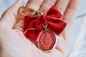Message Wax Seal Charm Keychain Red Bow & Heart | Fern | Patience | S - Backtozero B20 - botanic, Botanical, bow, charm, Come to those who wait, enamel, enamel keychain, fern, Good things take time, Heart, her, keychain, lapel, metal, Nature, newarrivals, Plant, plants, Red, ribbon, soft enamel, starry, velvet, wax seal