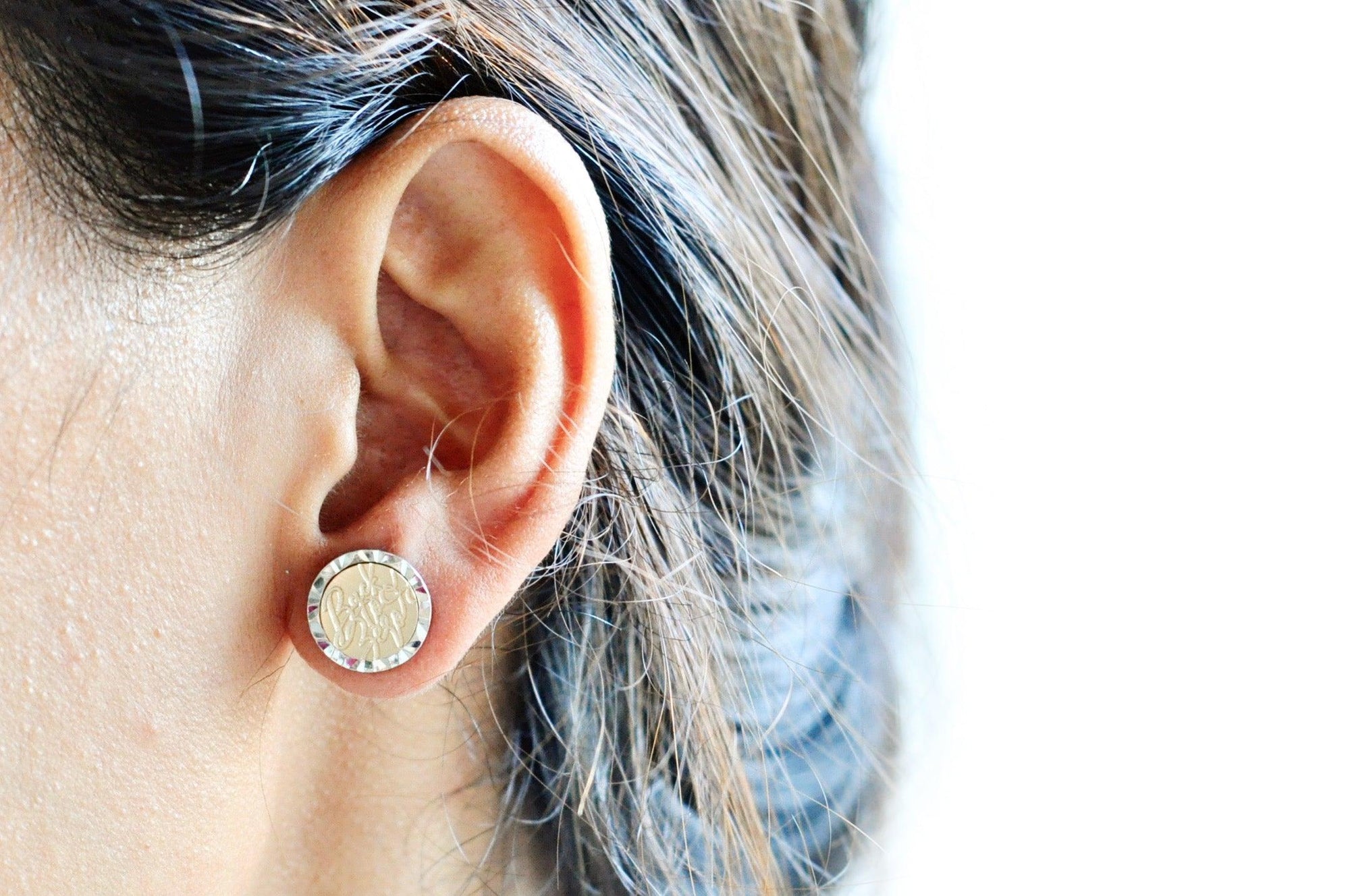 Sakura Geo Signet Earrings - Backtozero B20 - botanic, Botanical, brass, earrings, floral, Flower, geo, geoearrings, signet, silver, stud, stud earrings