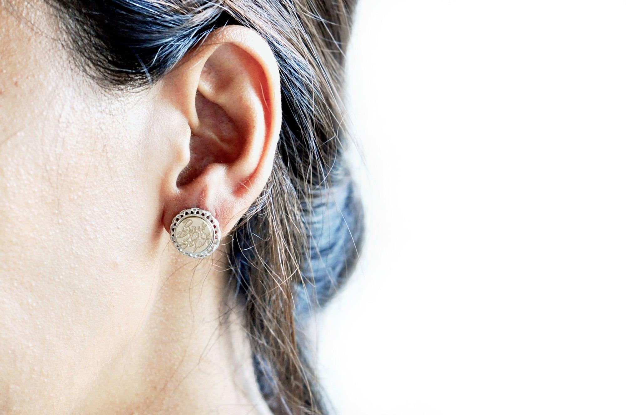 Hydrangea Lace Signet Earrings Designed by Petra - Backtozero B20 - brass, collaboration, earrings, Flower, flowers, lace, lace earrings, laceearrings, petra, signet, silver, stud, stud earrings