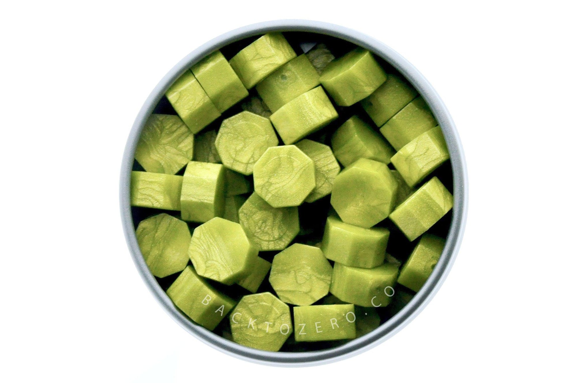 Matcha Octagon Sealing Wax Beads - Backtozero B20 - green, matcha, octagon bead, sealing wax, tin, Wax Beads
