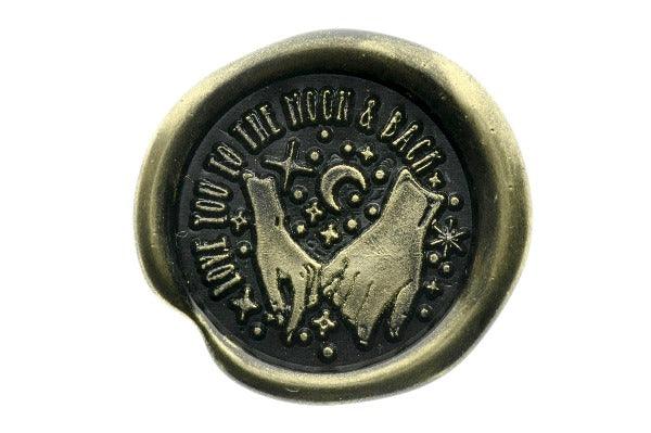 Love You to the Moon & Back Wax Seal Stamp - Backtozero B20 - black, gold, gold dust, gold powder, hand, hand gesture, heart, message, moment, moon, newarrivals, Signature, signaturehandle, star, stars, words
