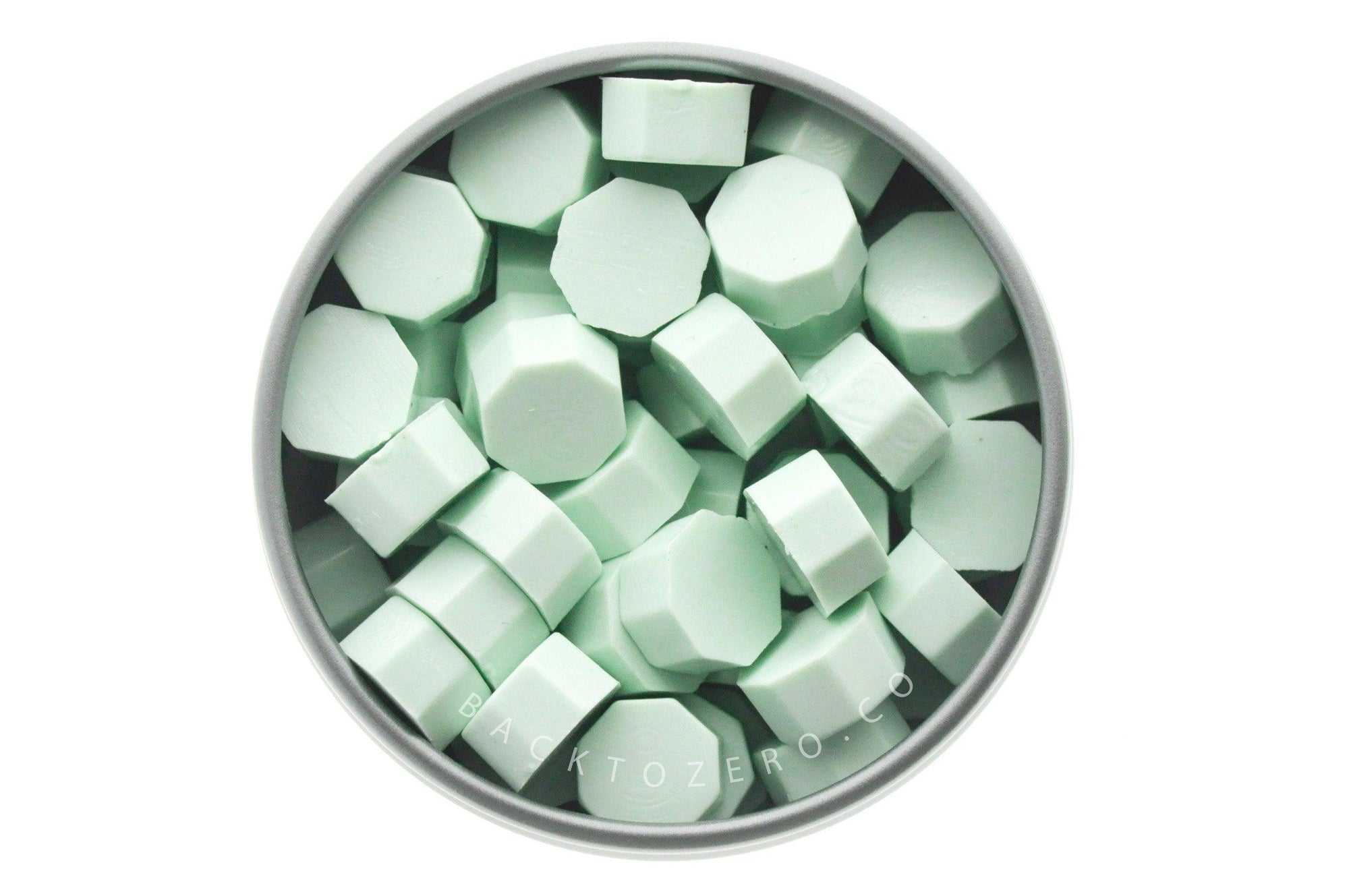 Mountain Mist Octagon Sealing Wax Beads - Backtozero B20 - green, octagon bead, pale green, pastel, pastel green, sealing wax, tin, Wax Beads