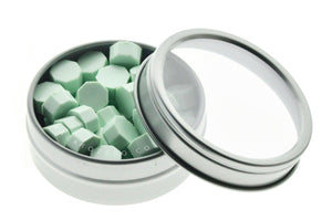 Mountain Mist Octagon Sealing Wax Beads - Backtozero B20 - green, octagon bead, pale green, pastel, pastel green, sealing wax, tin, Wax Beads