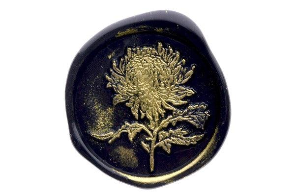 Chrysanthemums Wax Seal Stamp - Backtozero B20 - black, botanic, Botanical, floral, gold metallic powder, metallic powder, mum, Nature, newarrivals, Signature, spring