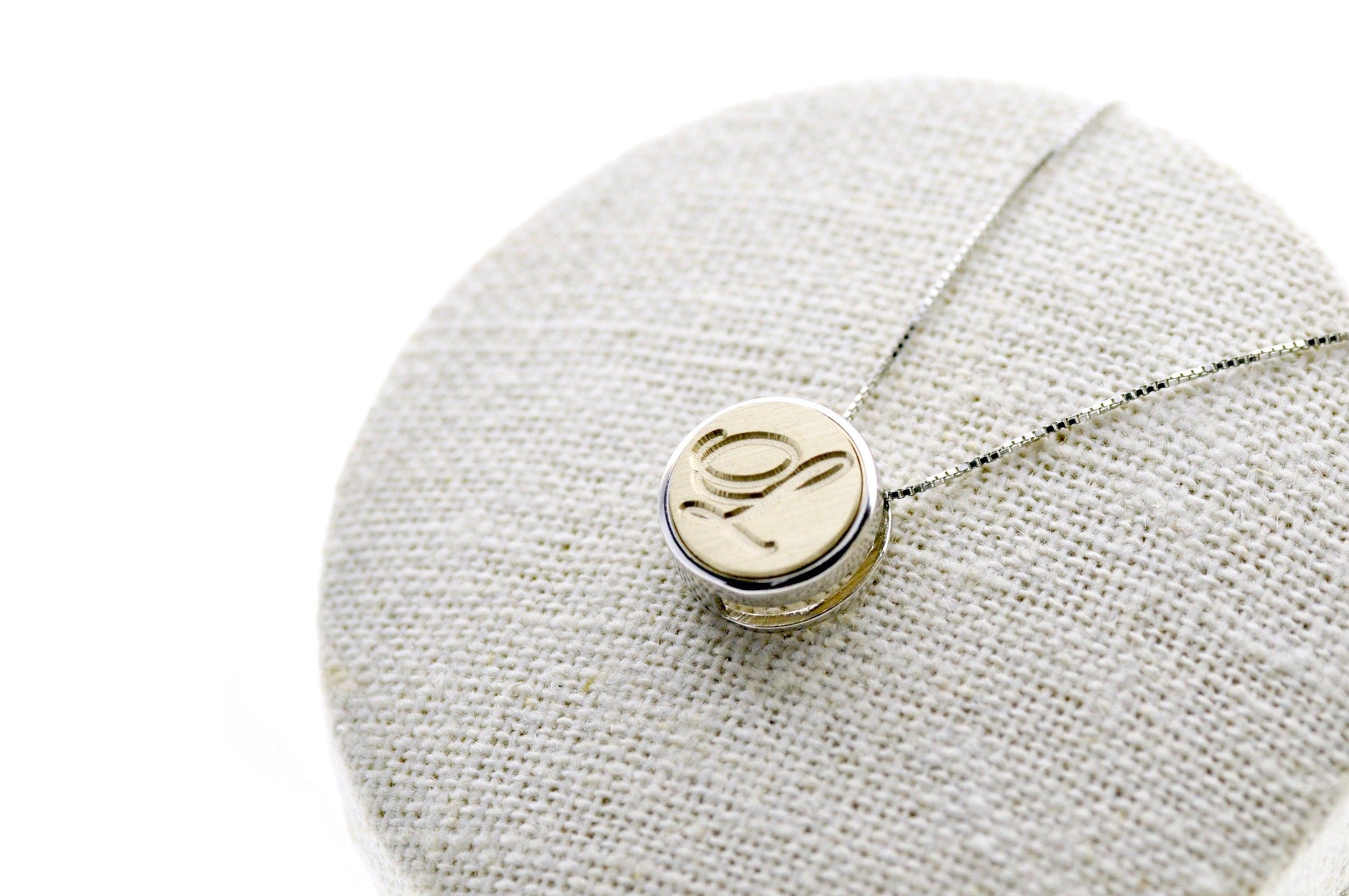 Script Initial Floating Signet Necklace - Backtozero B20 - 1 initial, 12mm, 12mm necklace, 1initial, bead, brass, charm, floating, minimal, minimalnecklace, necklace, One Initial, Personalized, signet, signet necklace, silver