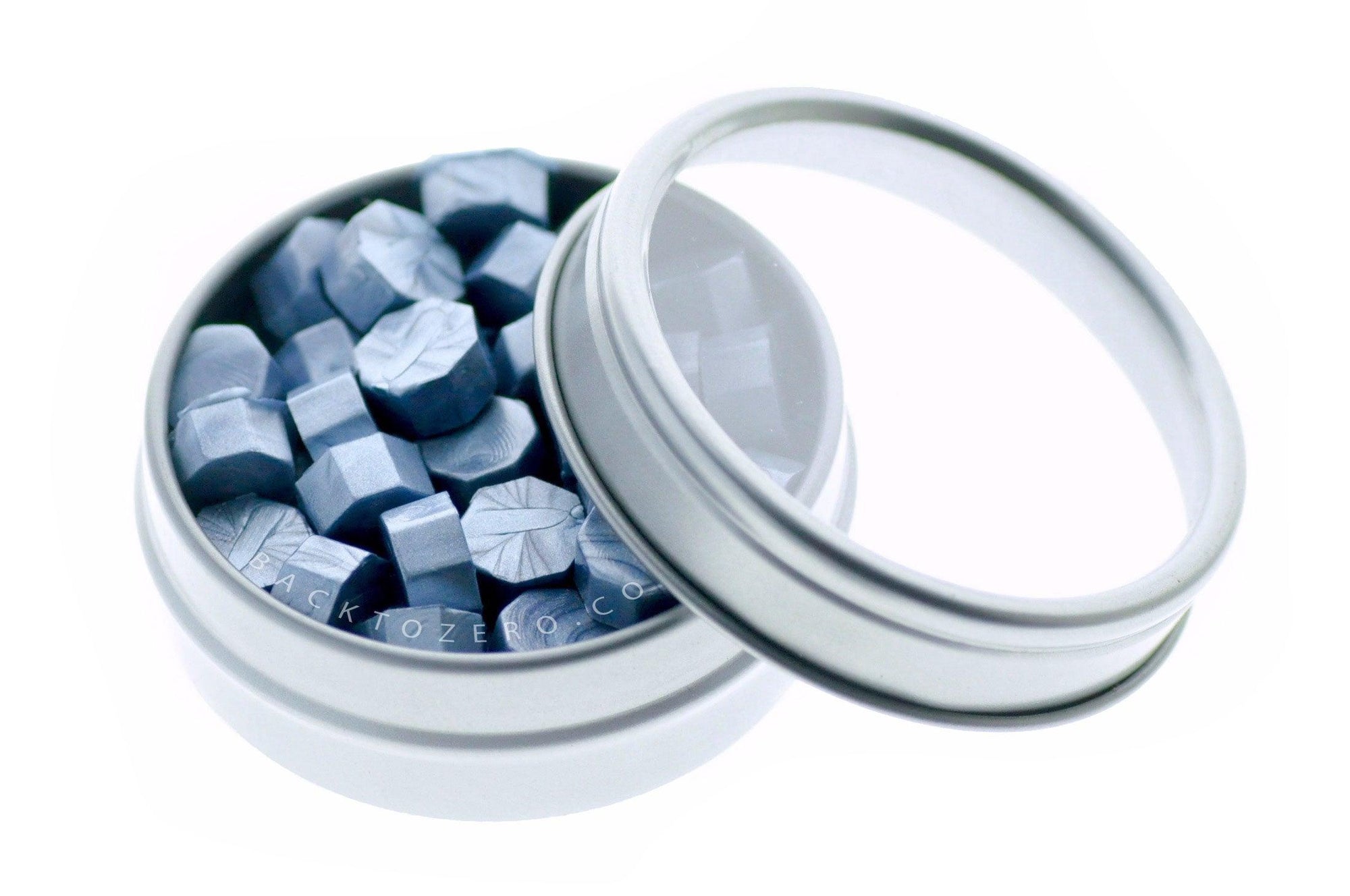 Steel Blue Octagon Sealing Wax Beads - Backtozero B20 - blue, gray blue, grey blue, Metallic, octagon bead, sealing wax, tin, Wax Beads