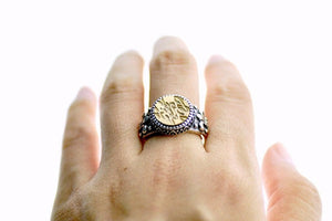 Handshake Latin Motto Fleur De Lis Signet Ring - Backtozero B20 - 12f, 12mm, 12mm ring, 925 Silver, accessory, Fleur de Lis, him, Intaglio, Intaglio ring, jewelry, latin, latin motto, Message, ring, seal, seal ring, signet, size 10, size 11, size 8, size 9, trust, wax seal, wax seal stamp