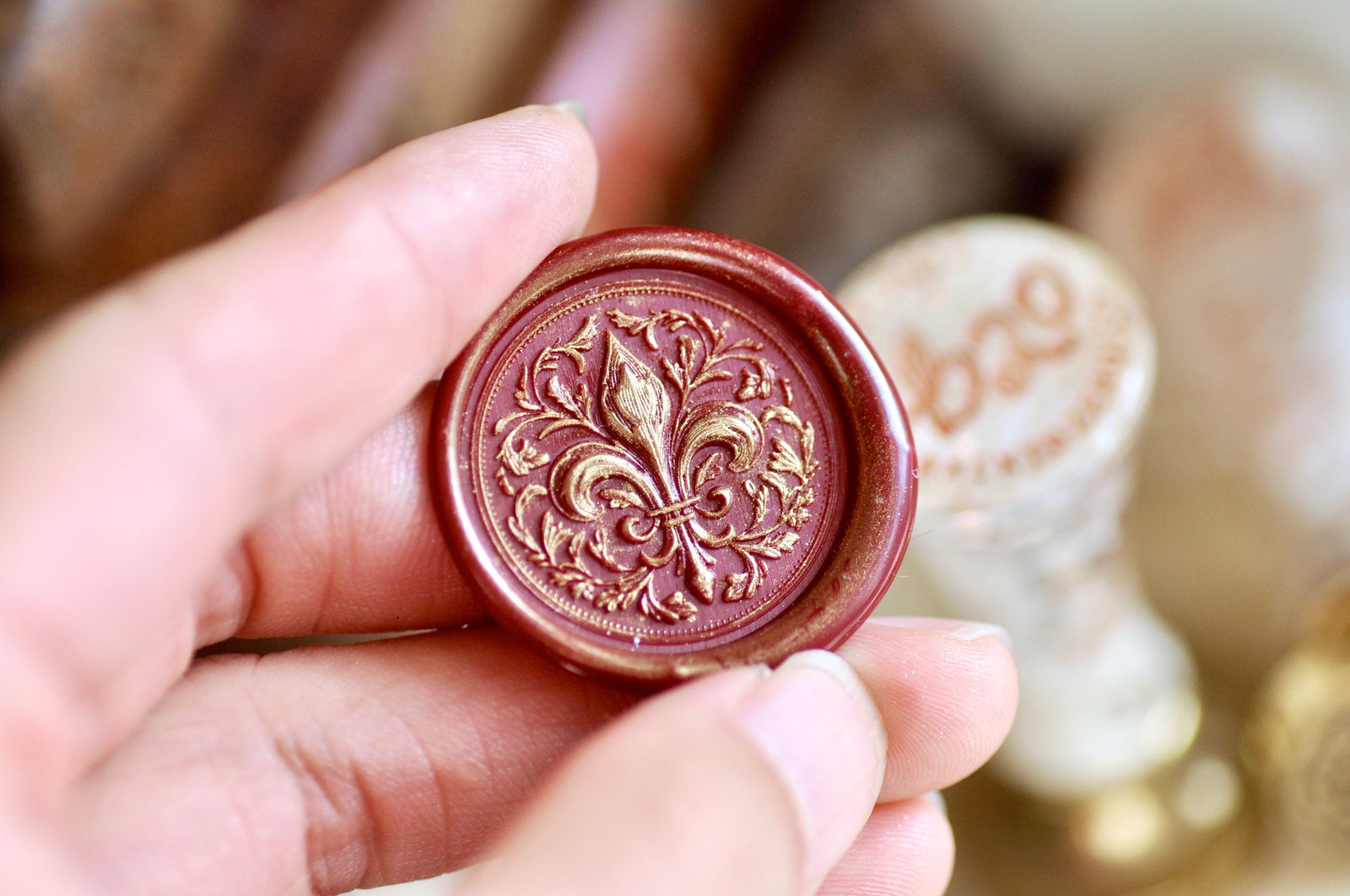 Flourish Fleur de Lis 3D Emboss Wax Seal Stamp