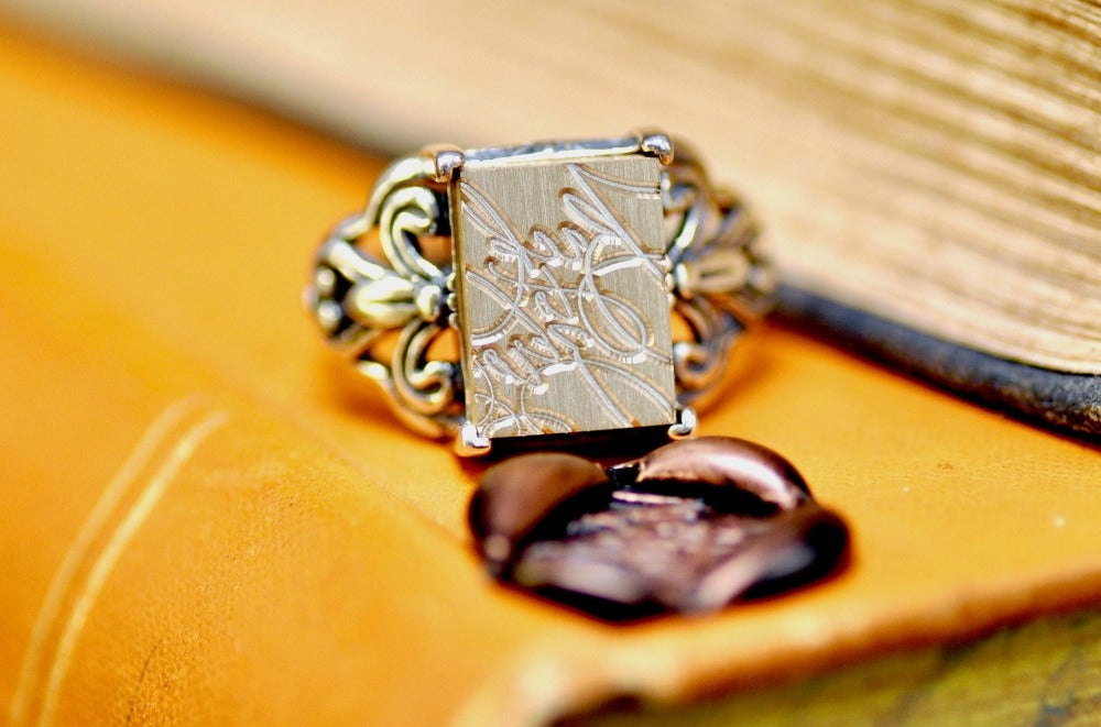 Design your own 9x12mm Rect Deco Signet Ring - Backtozero B20 - 925 Silver, accessory, bespoke, Custom, custom ring, customsignet, Design Your Own, Intaglio, Intaglio ring, jewelry, newarrivals, rectangle, ring, seal, seal ring, signet, signet ring, size 6, size 7, size 8, size 9, wax seal, wax seal stamp