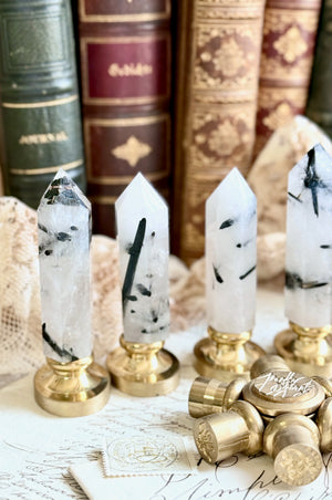 OOAK Black Rutilated Quartz Point Tower Wax Seal Handle