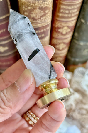 OOAK Black Rutilated Quartz Point Tower Wax Seal Handle