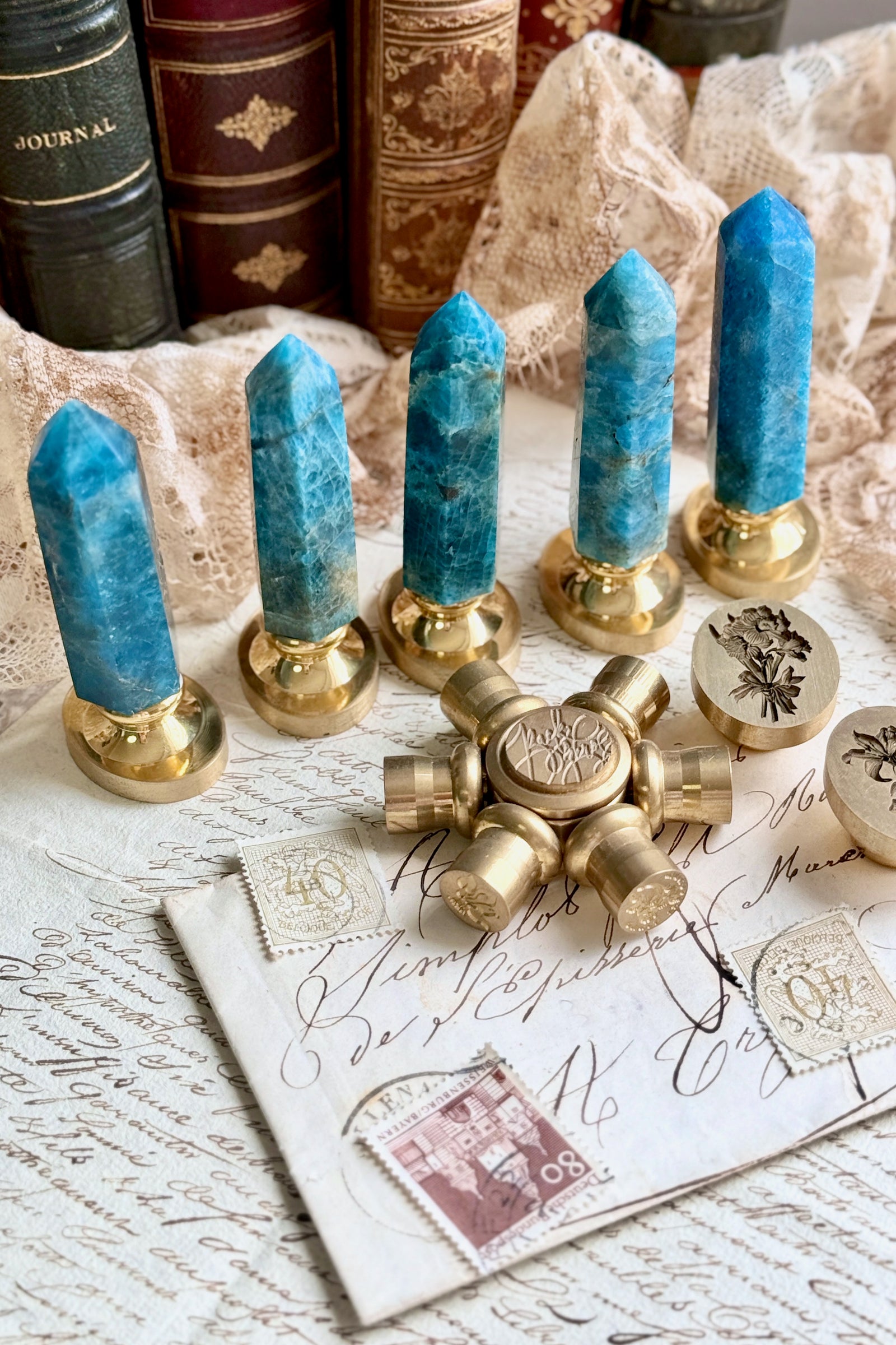 OOAK Blue Apatite Point Tower Wax Seal Handle