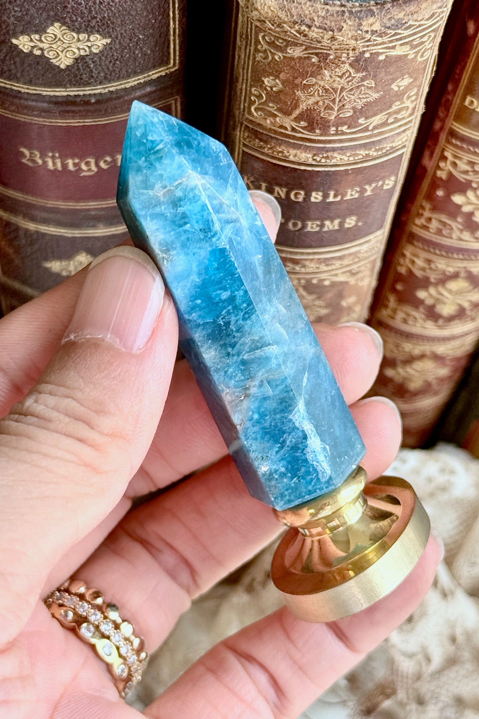 OOAK Blue Apatite Point Tower Wax Seal Handle