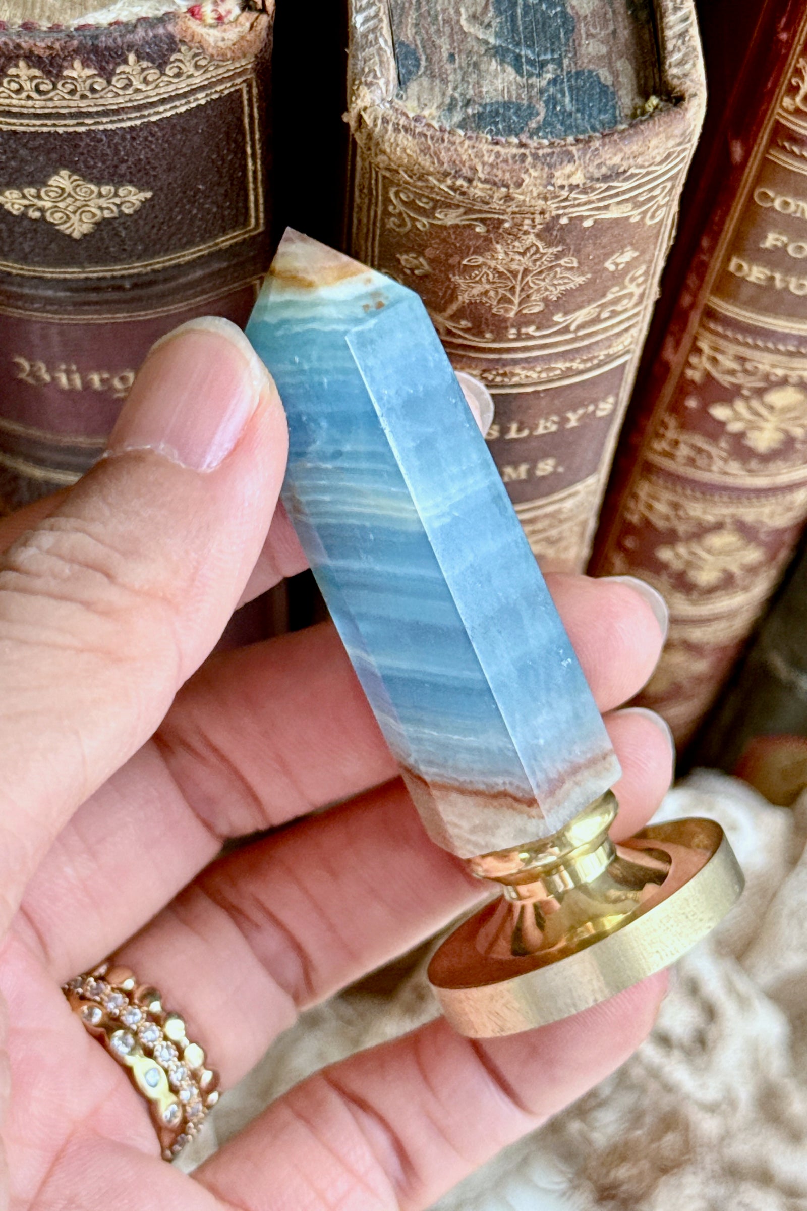 OOAK Blue Onyx Point Tower Wax Seal Handle