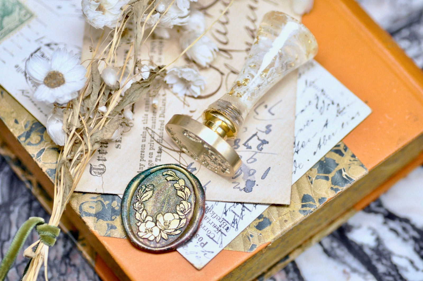 Camellia Oval Wreath Wax Seal Stamp - Backtozero B20 - Botanical, floral, Flower, flowerbird, flowers, Nature, newarrivals, oval, Signature, signaturehandle