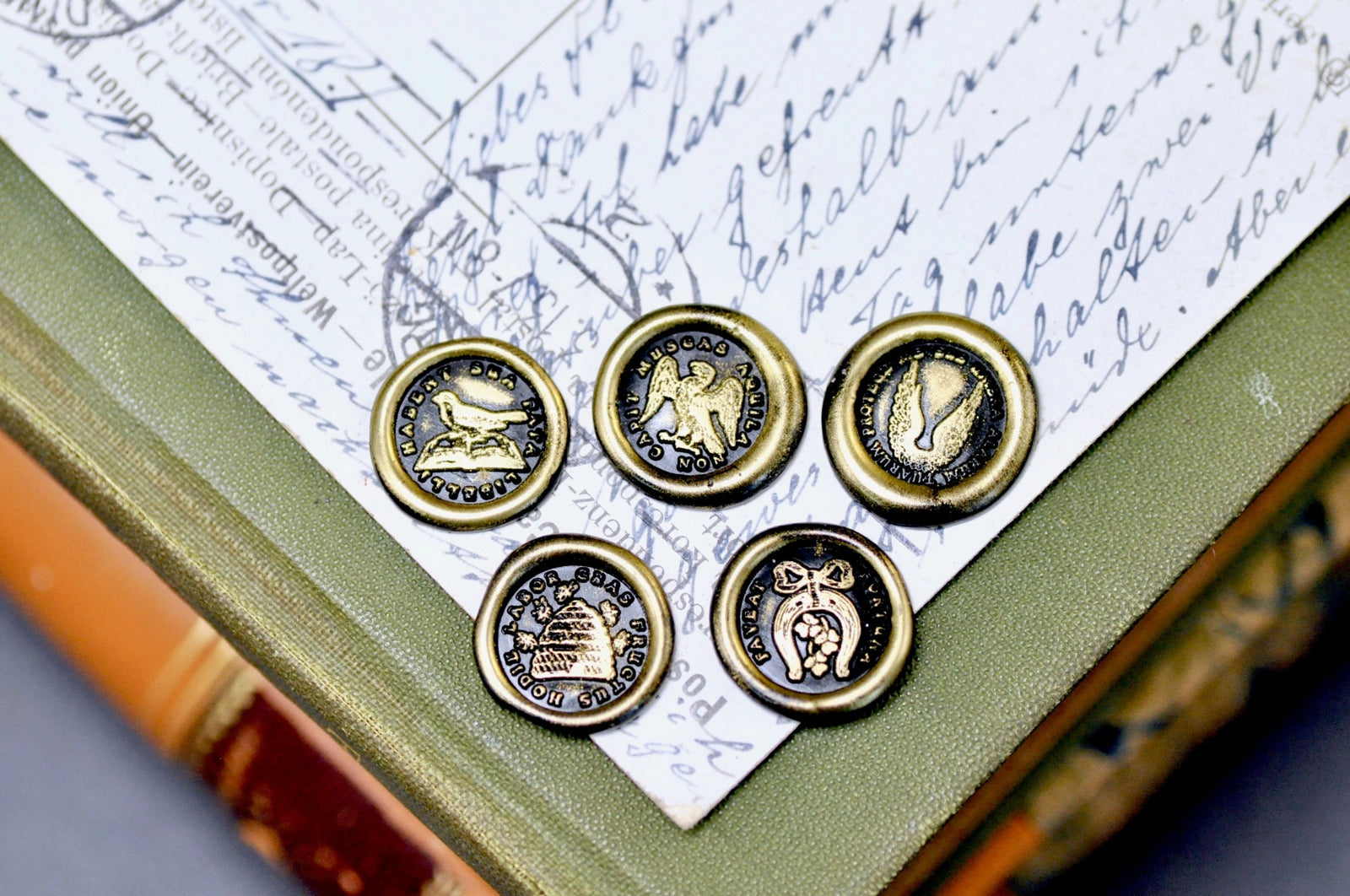 OOAK Latin Motto Cube Wax Seal | Labradorite | Stay Focus - Backtozero B20 - antique, antique inspired, bee hive, Bird, book, Clover, cube, Eagle, focus, horseshoe, latin, latin motto, Message, motivation, motto, natural stone, newarrivals, Retro, safety, stone, wings, wisdom