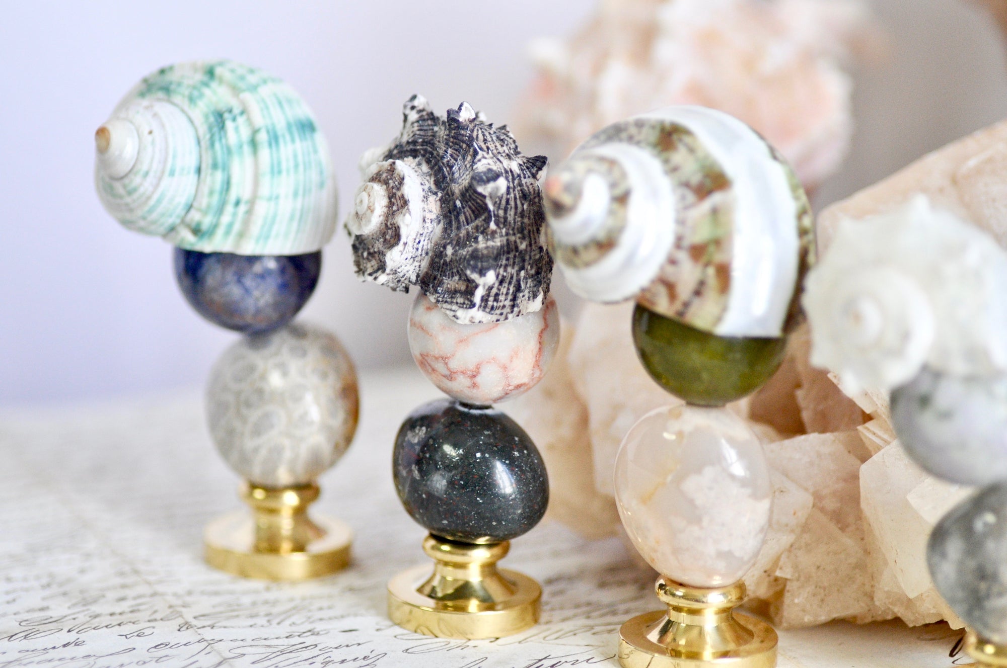 OOAK Crystal Stone Seashell Wax Seal Handle