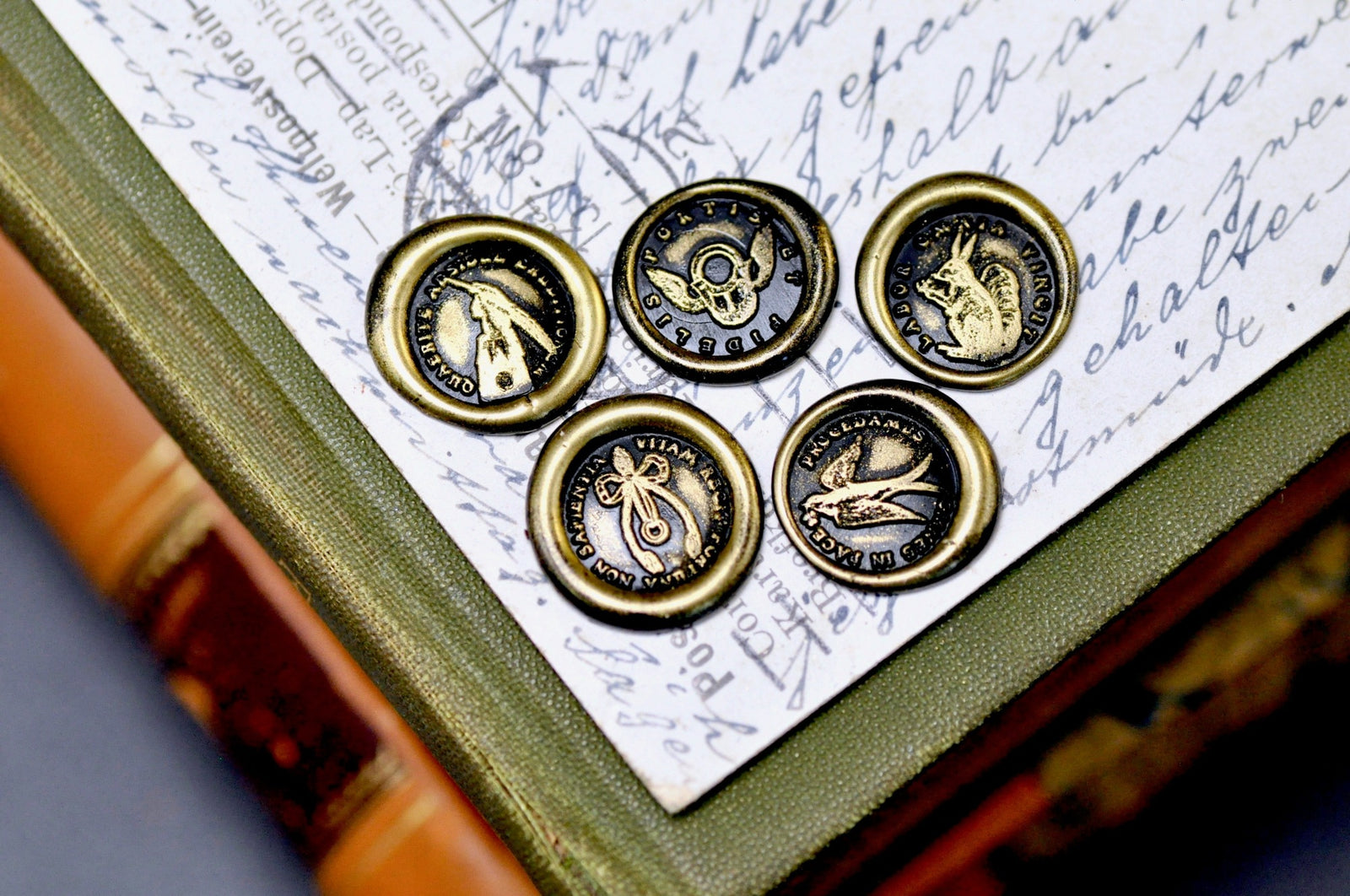 OOAK Latin Motto Cube Wax Seal | Dalmatian Jasper | Hard Work Pays Off - Backtozero B20 - antique, antique inspired, cube, determination, fortune, latin, latin motto, lock, Message, motto, natural stone, newarrivals, pen, positivity, Retro, Squirrel, stone, strength, swallow, wings, wisdom, wishbone