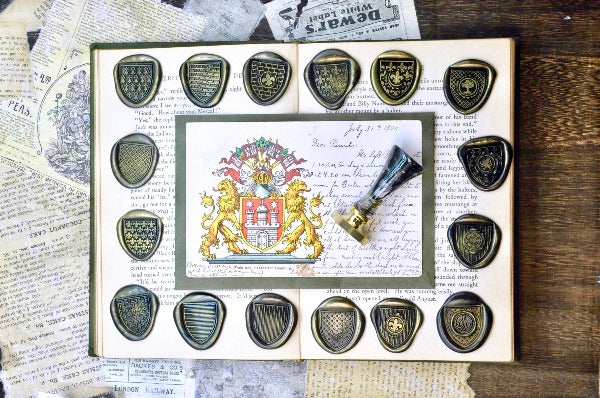 Heraldic Pattern Shield Wax Seal Stamp | Azure - Backtozero B20 - Heraldic, heraldry, pattern, shield, Signature, signaturehandle