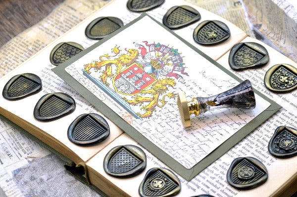 Heraldic Pattern Shield Wax Seal Stamp | Fleur de Lis - Backtozero B20 - Heraldic, heraldry, pattern, shield, Signature, signaturehandle