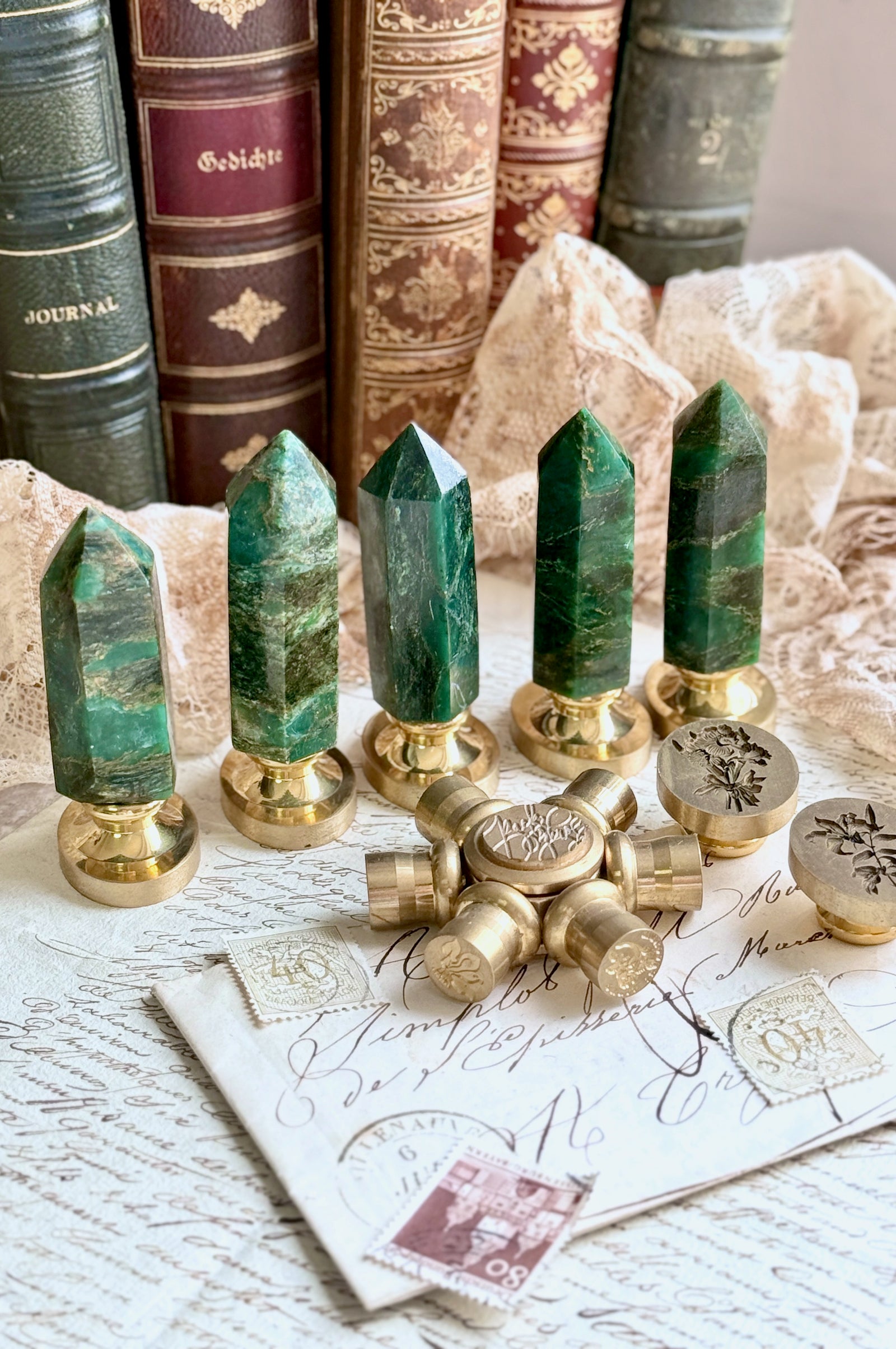 OOAK Emerald Obelisk Point Tower Wax Seal Handle