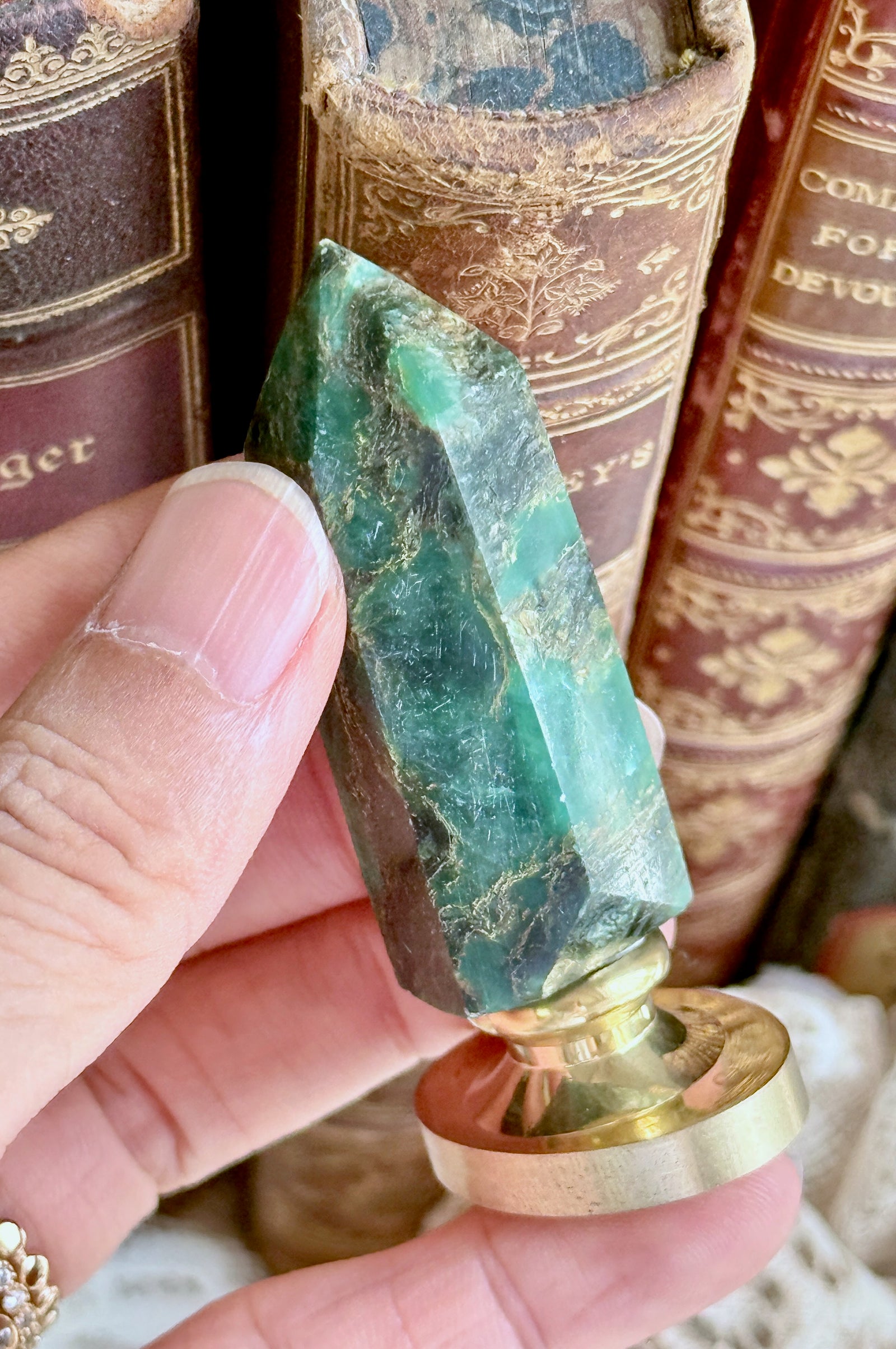 OOAK Emerald Obelisk Point Tower Wax Seal Handle