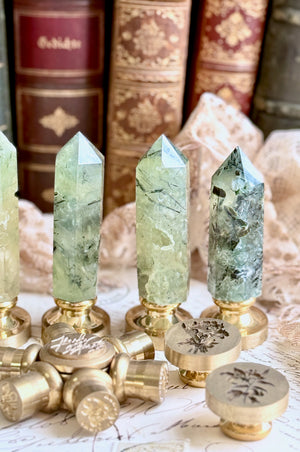 OOAK Prehnite Point Tower Wax Seal Handle