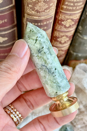 OOAK Prehnite Point Tower Wax Seal Handle