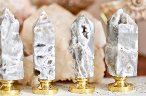 OOAK White Sphalerite Druzy Point Tower Wax Seal Handle