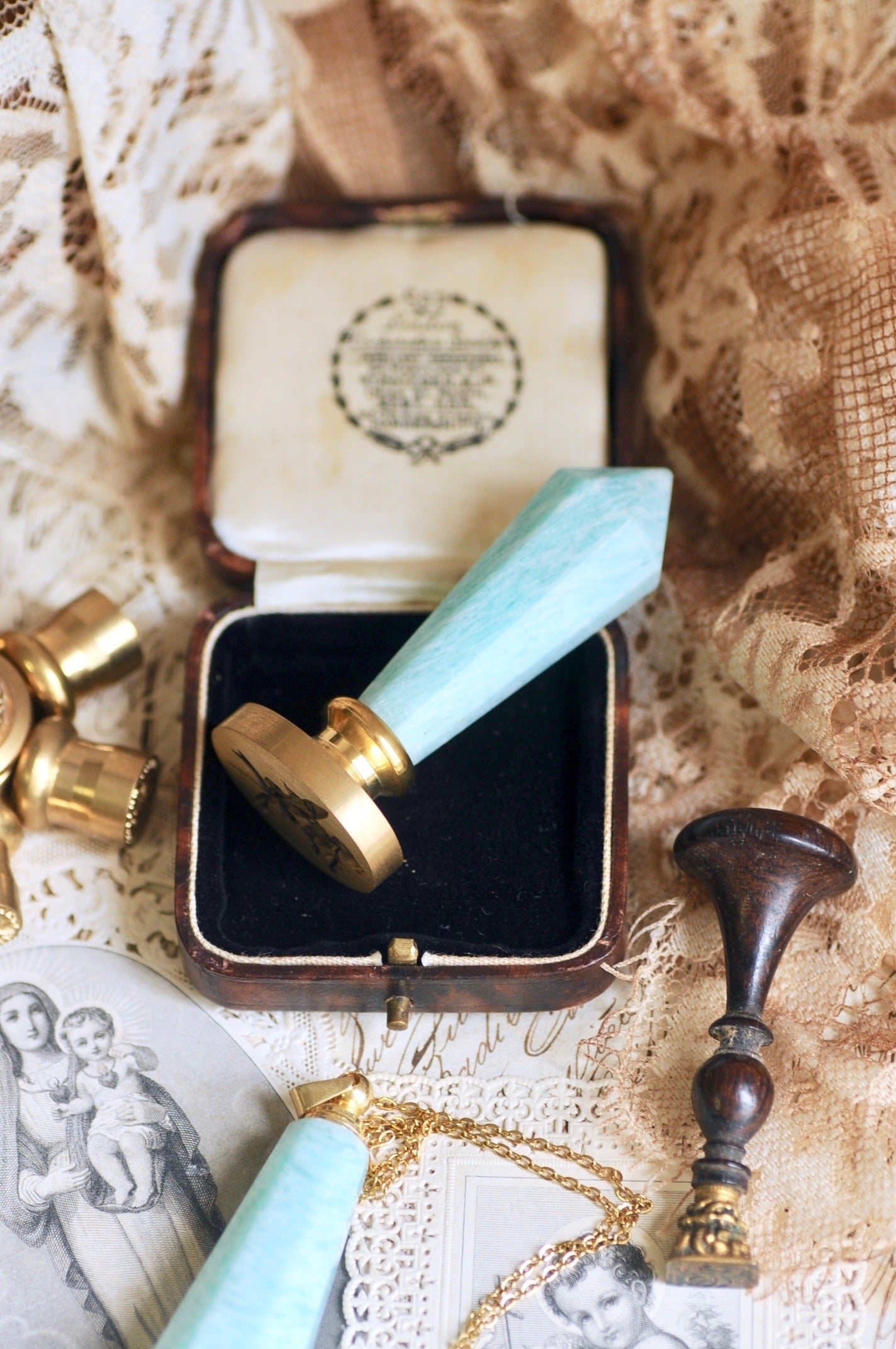OOAK Amazonite Dual-Purpose Wax Seal Handle Pendant Necklace