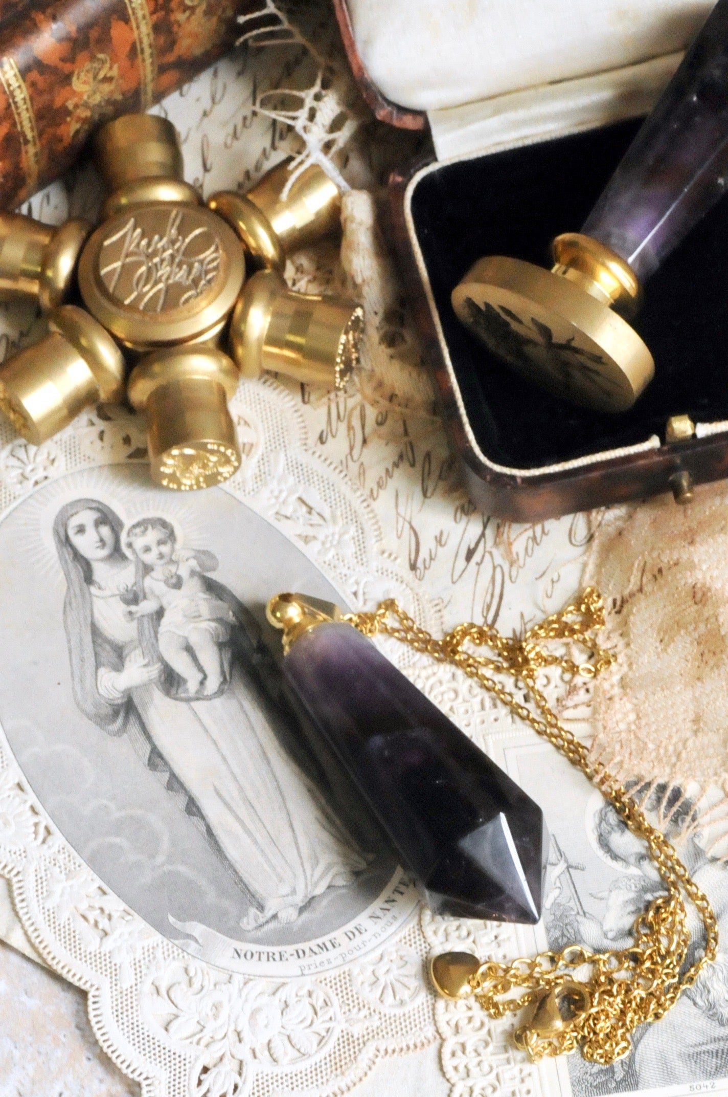 OOAK Amethyst Dual-Purpose Wax Seal Handle Pendant Necklace