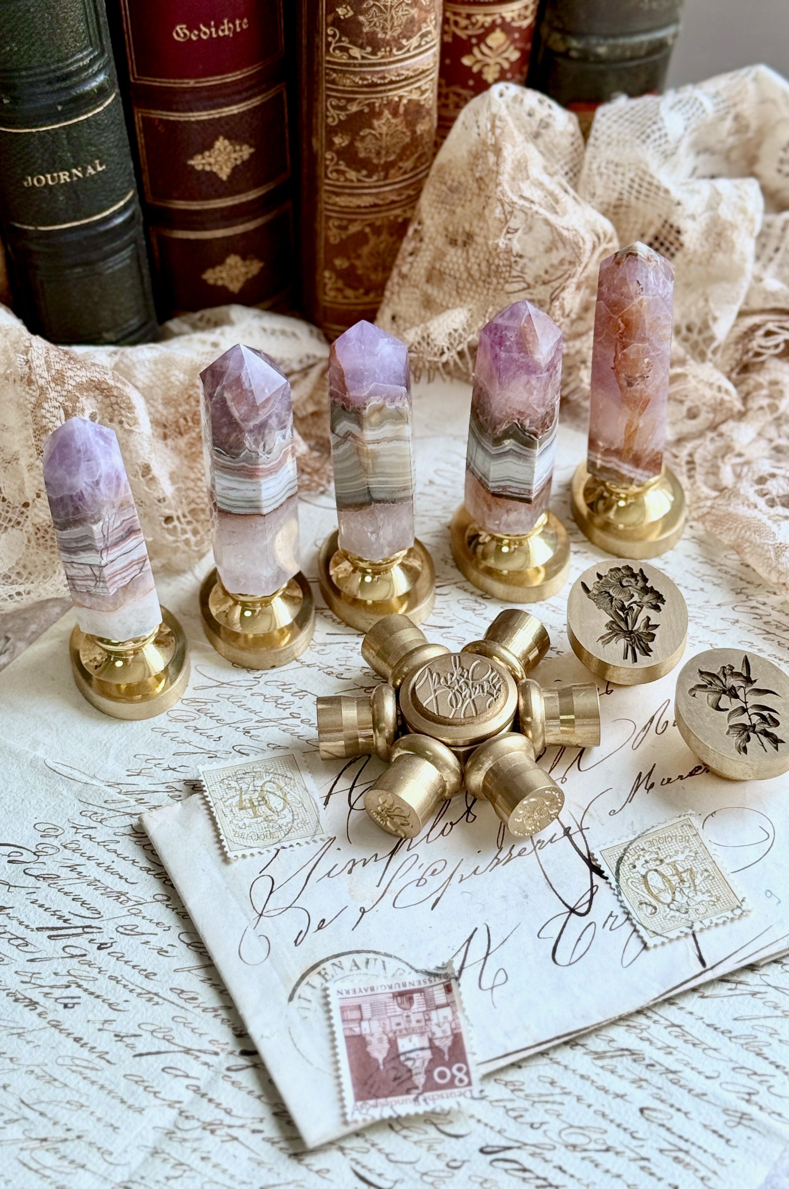 OOAK Amethyst Agate Point Tower Wax Seal Handle