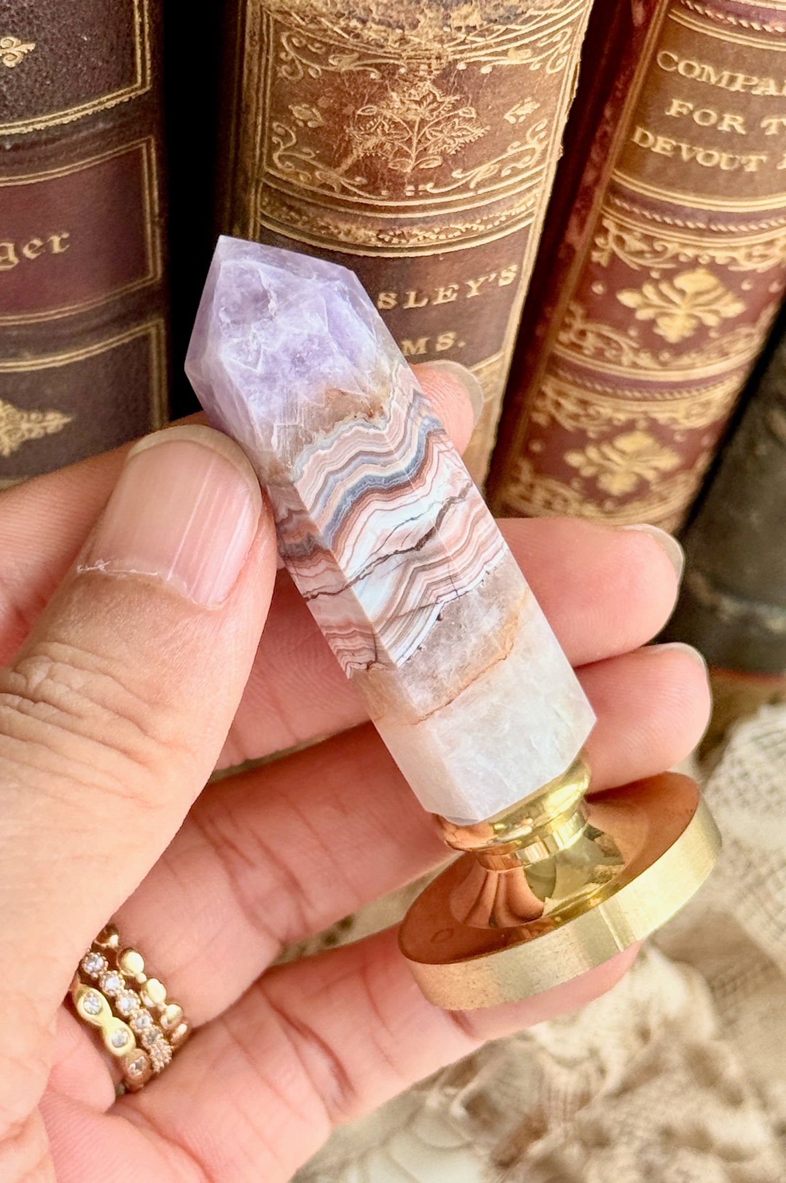 OOAK Amethyst Agate Point Tower Wax Seal Handle